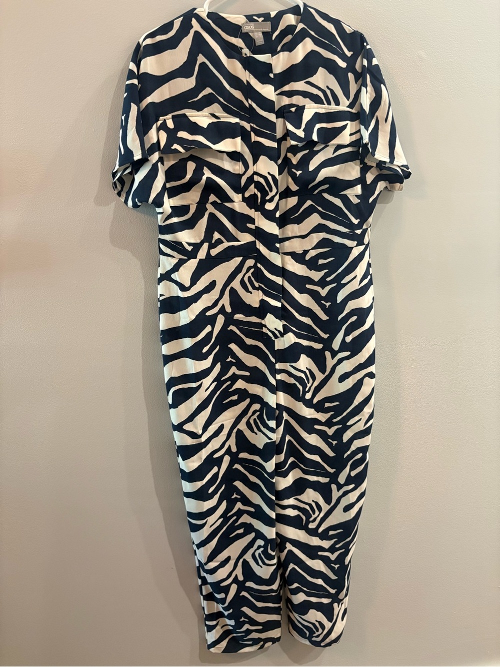 ASOS Blue And Cream Animal Print Jumpsuit Size 4 NWT